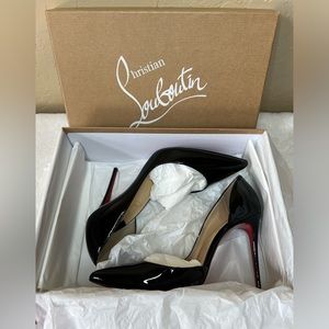 Authentic Christian Louboutin Iriza Patent 100mm Half-d'Orsay  Pumps 36.5